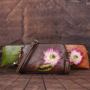 Buddha Stones Retro Flowers Printed Leather Bag Journey Shopping Purse Handbag Shoulder Bag Crossbody Bag Crossbody Bag&Shoulder Bag BS 11