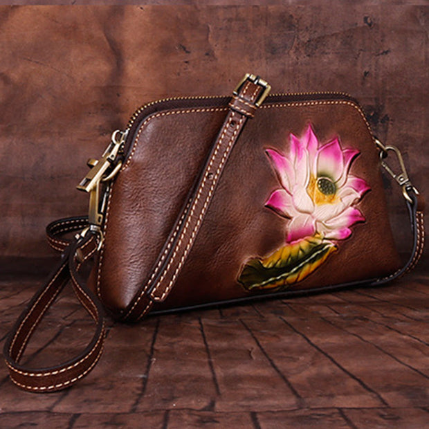 Buddha Stones Retro Flowers Printed Leather Bag Journey Shopping Purse Handbag Shoulder Bag Crossbody Bag