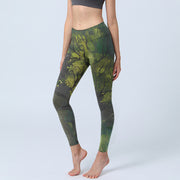 Buddha Stones ForestGreen Leaves Black Lines Print Exercise Leggings Women's Yoga Pants - ForestGreen - US18，UK/AU22，EU50 (4XL) - image 1