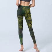 Buddha Stones ForestGreen Leaves Black Lines Print Exercise Leggings Women's Yoga Pants - image 7