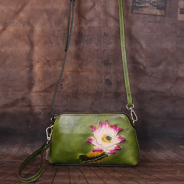 Buddha Stones Retro Flowers Printed Leather Bag Journey Shopping Purse Handbag Shoulder Bag Crossbody Bag Crossbody Bag&Shoulder Bag BS main