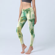 Buddha Stones Beige Green Tie Dye Print Exercise Leggings Women's Yoga Pants - Beige - US18，UK/AU22，EU50 (4XL) - image 1