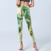 Buddha Stones Beige Green Tie Dye Print Exercise Leggings Women's Yoga Pants Leggings BS 6