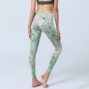 Buddha Stones Honeydew Green White Flow Line Print Exercise Leggings Women's Yoga Pants Leggings BS 4