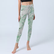 Buddha Stones Honeydew Green White Flow Line Print Exercise Leggings Women's Yoga Pants - image 6