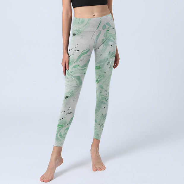 Buddha Stones Honeydew Green White Flow Line Print Exercise Leggings Women's Yoga Pants - image 6