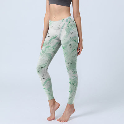 Buddha Stones Honeydew Green White Flow Line Print Exercise Leggings Women's Yoga Pants - Honeydew - US18，UK/AU22，EU50 (4XL) - image 1