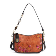 Buddha Stones Retro Flowers Printed Leather Bag Journey Shopping Purse Handbag Shoulder Bag Crossbody Bag Crossbody Bag&Shoulder Bag BS Retro Brown (22*8*15cm)