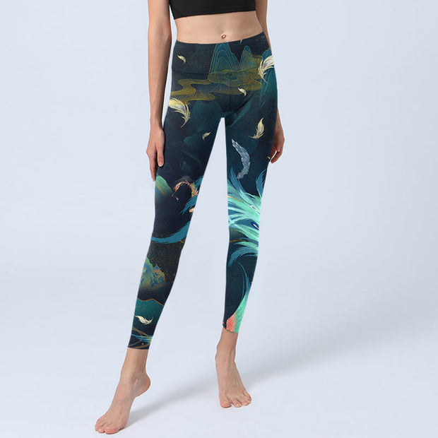 Buddha Stones Mountains Phoenix Feather Exercise Leggings Women's Yoga Pants - image 6