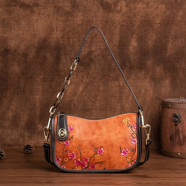 Buddha Stones Retro Flowers Printed Leather Bag Journey Shopping Purse Handbag Shoulder Bag Crossbody Bag Crossbody Bag&Shoulder Bag BS main