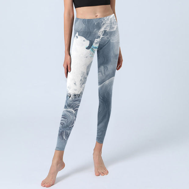 Buddha Stones Light Slate Gray White Cat Exercise Leggings Women's Yoga Pants Leggings BS 5