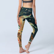 Buddha Stones Dark Slate Gray Double Koi Fish Sky Lantern Tower Exercise Leggings Women's Yoga Pants - image 5