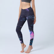 Buddha Stones Midnight Blue Flower Purple Butterfly Exercise Leggings Women's Yoga Pants - MidnightBlue - US18，UK/AU22，EU50 (4XL) - image 1