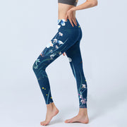 Buddha Stones SteelBlue Small White Flowers Butterfly Exercise Leggings Women's Yoga Pants Leggings BS 2