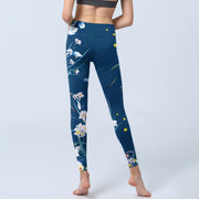 Buddha Stones SteelBlue Small White Flowers Butterfly Exercise Leggings Women's Yoga Pants Leggings BS 6