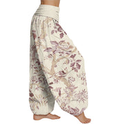 Buddha Stones Birds Branches Flowers Pattern Women's Elastic Waist Harem Pants Women's Harem Pants BS 6