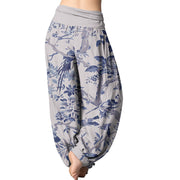 Buddha Stones Birds Branches Flowers Pattern Women's Elastic Waist Harem Pants Women's Harem Pants BS 8