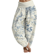 Buddha Stones Birds Branches Flowers Pattern Women's Elastic Waist Harem Pants