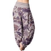 Buddha Stones Lotus Leaf Peony Pattern Women's Elastic Waist Harem Pants