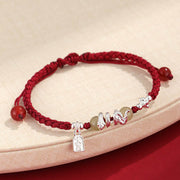 Buddha Stones Hetian Jade Year of the Snake String Protection Braided Bracelet