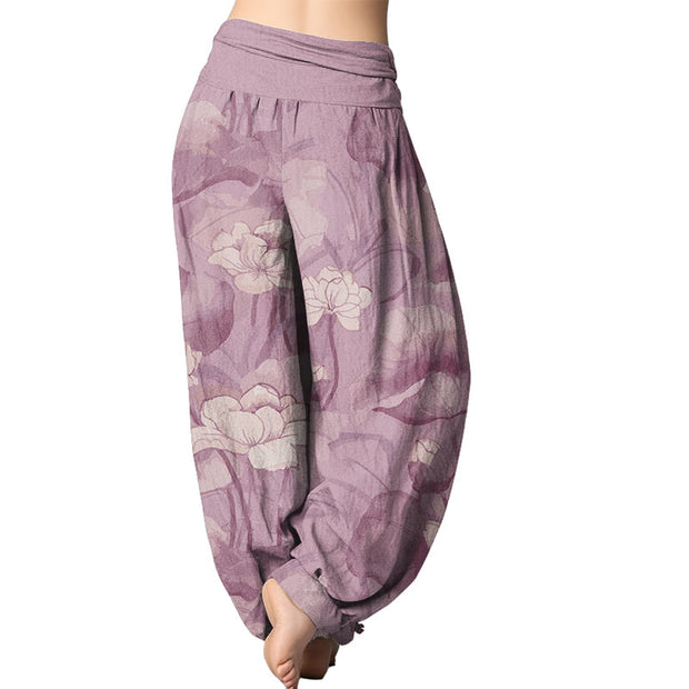 Buddha Stones Lotus Design Women's Elastic Waist Harem Pants Women's Harem Pants BS 5