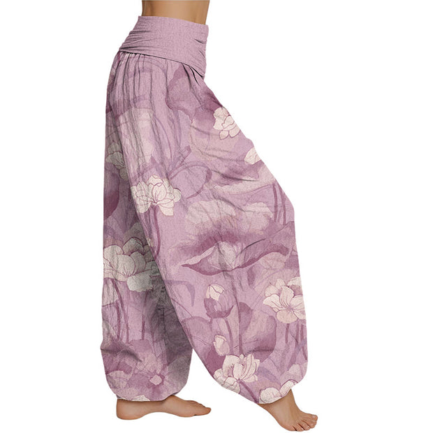 Buddha Stones Lotus Design Women's Elastic Waist Harem Pants Women's Harem Pants BS 6