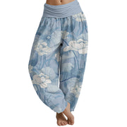 Buddha Stones Lotus Design Women's Elastic Waist Harem Pants Women's Harem Pants BS LightSteelBlue US22，UK/AU26，EU54 (6XL)