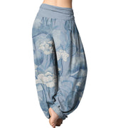 Buddha Stones Lotus Design Women's Elastic Waist Harem Pants Women's Harem Pants BS 1