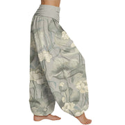 Buddha Stones Lotus Design Women's Elastic Waist Harem Pants Women's Harem Pants BS 9