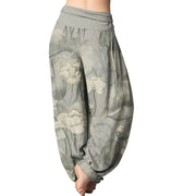 Buddha Stones Lotus Design Women's Elastic Waist Harem Pants Women's Harem Pants BS 8