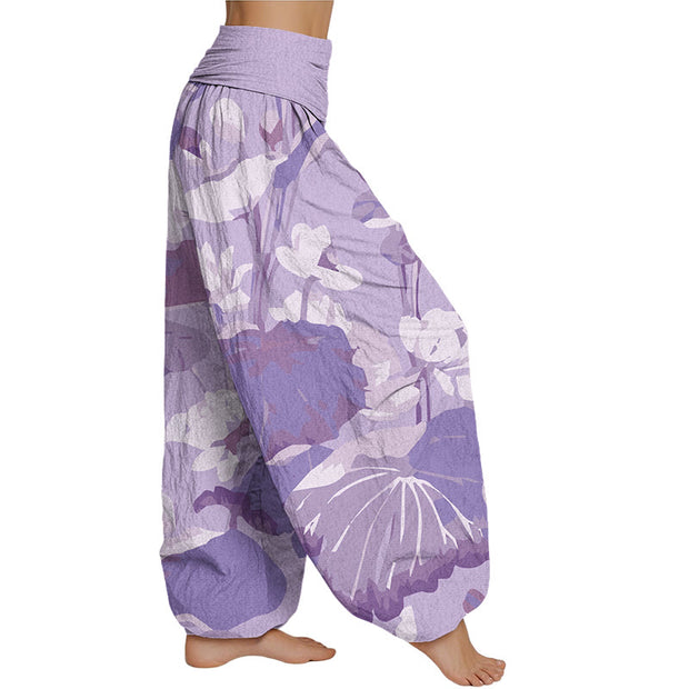 Buddha Stones Lotus Leaves Design Women's Elastic Waist Harem Pants Women's Harem Pants BS 6