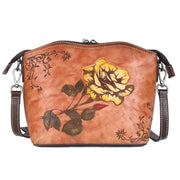 Buddha Stones Retro Rose Printed Leather Bag Journey Shopping Purse Handbag Shoulder Bag Crossbody Bag