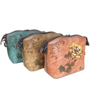 Buddha Stones Retro Rose Printed Leather Bag Journey Shopping Purse Handbag Shoulder Bag Crossbody Bag