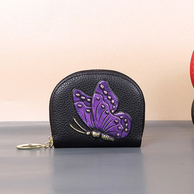 Buddha Stones Retro Flowers Animals Printed Leather Bag Journey Shopping Card Holder Purse Handbag Wallet&Handbags BS Purple Butterfly (11.5*2.5*8.5cm)