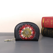 Buddha Stones Retro Flowers Animals Printed Leather Bag Journey Shopping Card Holder Purse Handbag Wallet&Handbags BS Sunflower (11.5*2.5*8.5cm)