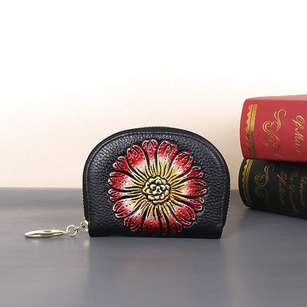 Buddha Stones Retro Flowers Animals Printed Leather Bag Journey Shopping Card Holder Purse Handbag