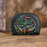 Buddha Stones Retro Flowers Printed Leather Bag Journey Shopping Card Holder Purse Handbag Wallet&Handbags BS Two Fish Playing In The Water (11.5*2.5*8.5cm)