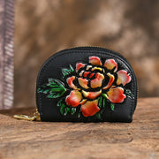 Buddha Stones Retro Flowers Printed Leather Bag Journey Shopping Card Holder Purse Handbag Wallet&Handbags BS Peony Wealth (11.5*2.5*8.5cm)