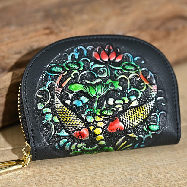 Buddha Stones Retro Flowers Printed Leather Bag Journey Shopping Card Holder Purse Handbag