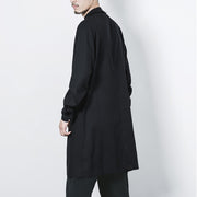 Buddha Stones Fall Simple Frog-Button Linen Men's Mid-length Coat Zen Clothing Men's Coat BS 18