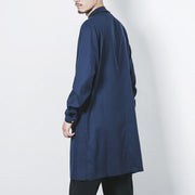 Buddha Stones Fall Simple Frog-Button Linen Men's Mid-length Coat Zen Clothing Men's Coat BS 3