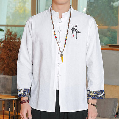 Buddha Stones Fall Solid Long Sleeve Frog-Button Shirt Linen Men Zen Clothing