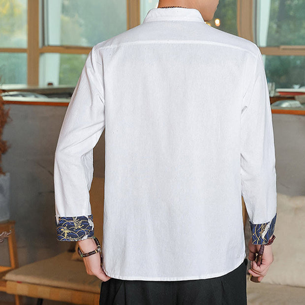 Buddha Stones Fall Solid Long Sleeve Frog-Button Shirt Linen Men Zen Clothing Men's Shirts BS 2