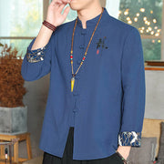 Buddha Stones Fall Solid Long Sleeve Frog-Button Shirt Linen Men Zen Clothing Men's Shirts BS 25