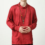 Buddha Stones Fall Jacquard Long Sleeve Frog-Button Shirt Men Clothing Men's Shirts BS Red US/UK/AU46，EU56 (5XL)