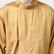 Buddha Stones Fall Jacquard Long Sleeve Frog-Button Shirt Men Clothing Men's Shirts BS 9