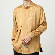 Buddha Stones Fall Jacquard Long Sleeve Frog-Button Shirt Men Clothing Men's Shirts BS 3