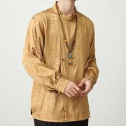 Buddha Stones Fall Jacquard Long Sleeve Frog-Button Shirt Men Clothing Men's Shirts BS 5