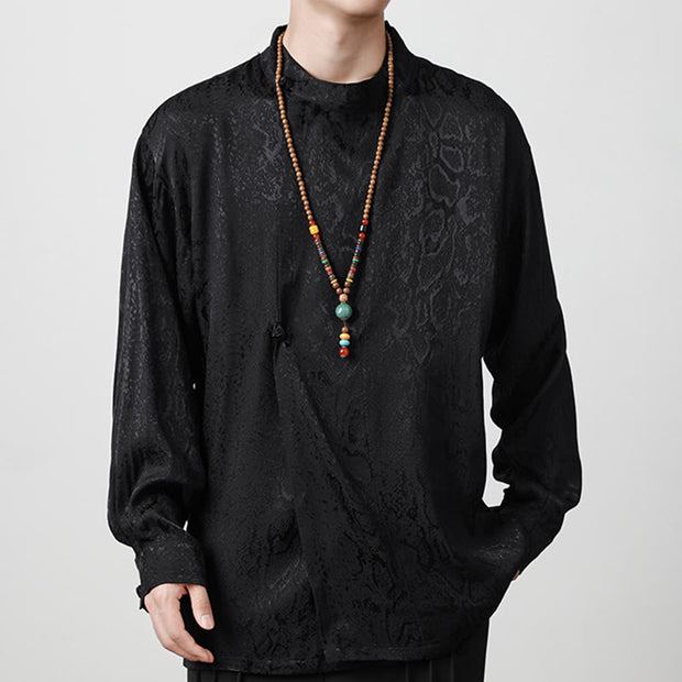 Buddha Stones Fall Jacquard Long Sleeve Frog-Button Shirt Men Clothing Men's Shirts BS 11