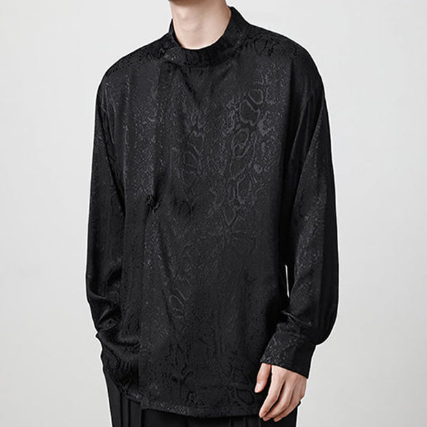 Buddha Stones Fall Jacquard Long Sleeve Frog-Button Shirt Men Clothing Men's Shirts BS 13